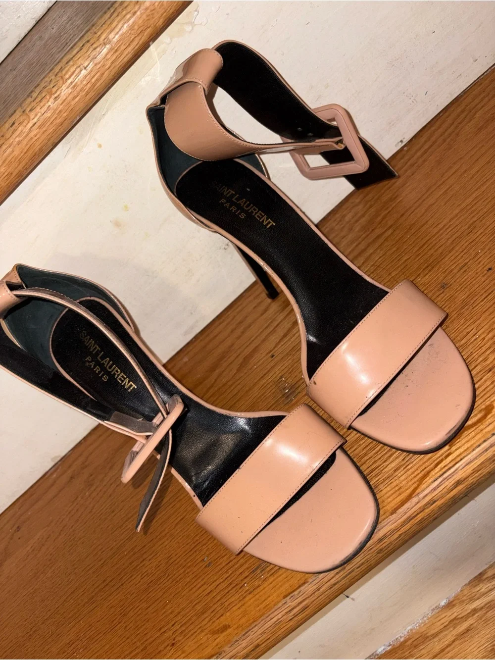 Saint Laurent Blush Patent Leather Ankle Strap Heels - Picture 2 of 5